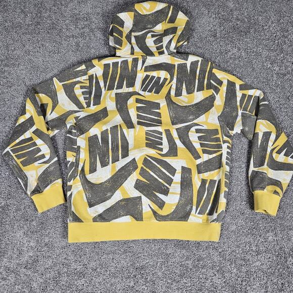 Nike Hoodie Mens Large Yellow AOP Swoosh Logo Pullover DB4607-761 - Picture 2 of 14